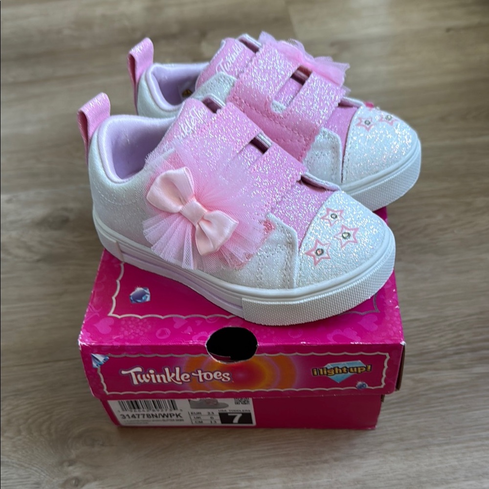 Skechers Pink and White Sneakers with Velcro Straps